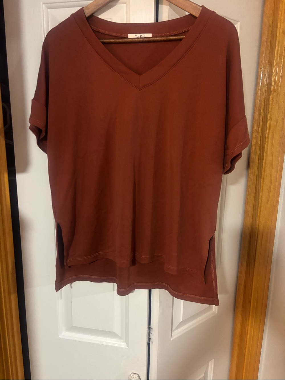 Tres Bien Relaxed V-Neck Short Sleeve Top - Rust